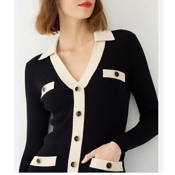 J. Crew Contrast Trim Black Sweater Dress - Picture 8 of 8